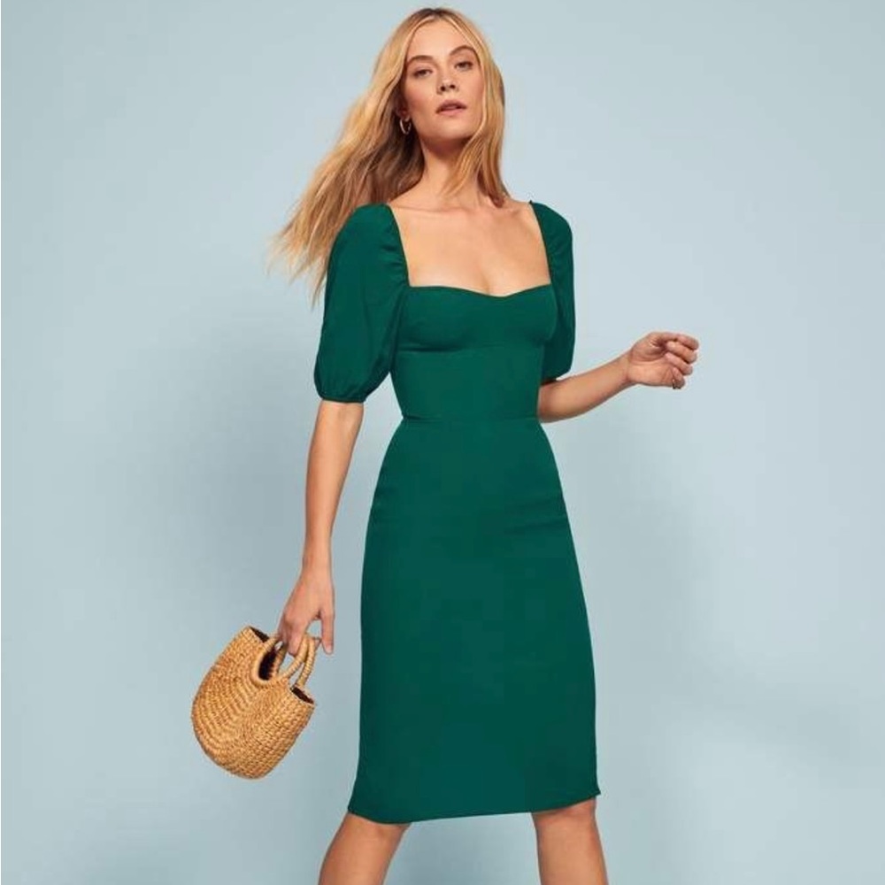 Reformation Jan Dress in Emerald, Size 0. Excellent used condition (worn once).